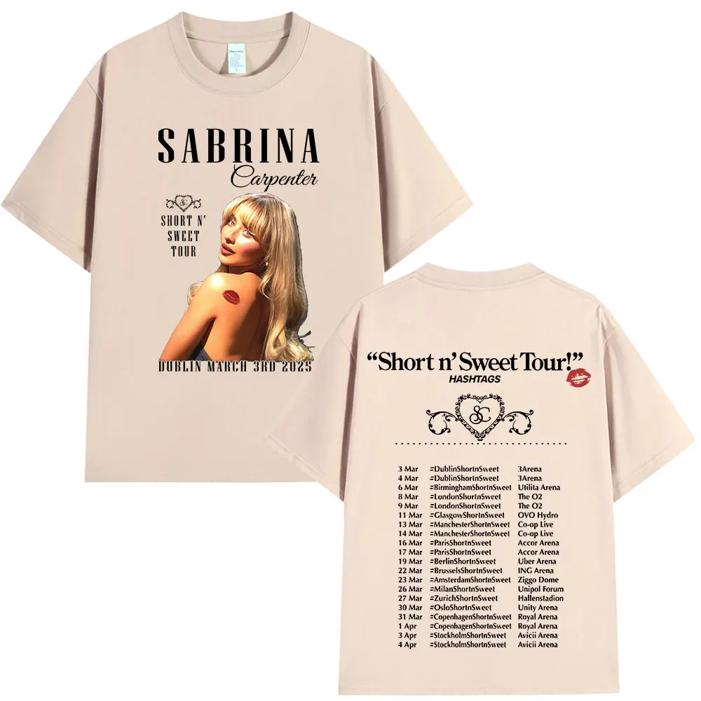 Maglietta Sabrina Tour 2025 – Unisex, 100% Cotone, Con Date Europee, Bianca/Nera