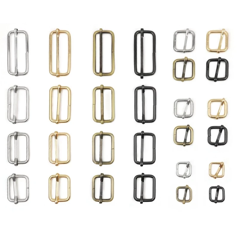 

10pcs/pack Metal Slides Tri-Glides Wire-Formed Roller Pin Buckles Strap Slider Adjuster Buckles