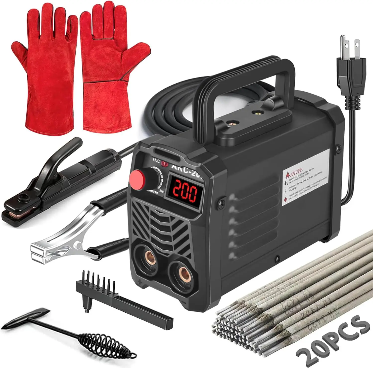 200Amp Portable Welding Machine, IGBT Inverter 110V with Hot Start Arc Force Anti-Stick, Includes 20 Rods & Chip Hammers
