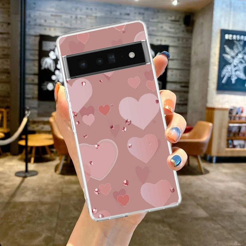Gold Pink Rose Glitter Hearts Shockproof Soft TPU Transparent Phone Case
