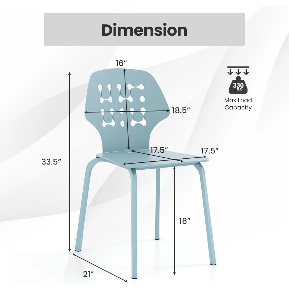 Modern Dining Chairs Set of 4, Modern Kitchen Chair with Hollowed Backrest, Armless Dining Side Chair with Metal Legs