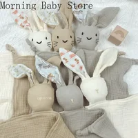 Baby Comforter Cute Baby Rabbit Cat Muslin Towel Soft Cotton Sleeping Dolls Soothing Cloth Blanket Newborn Appease Towel Bibs 2