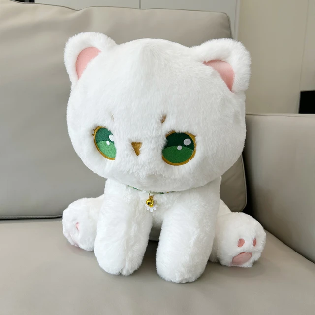 35cm White Plush Cats Toys With Green eyes Kawaii Cats Toys For