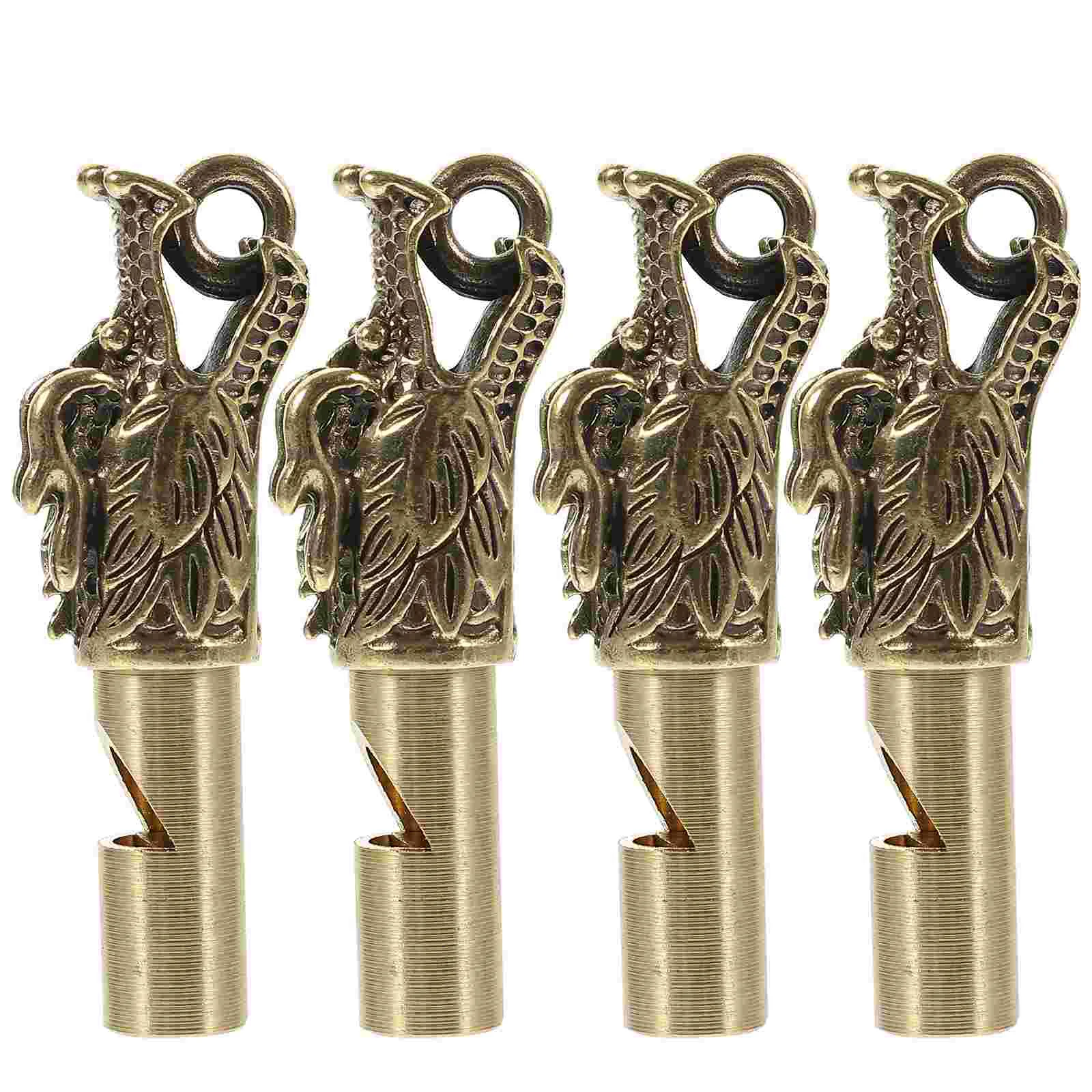

4 Pcs Ornaments Backpack Whistle Decorative Emergency Brass Camping Loud Hollow Dragon Metal Keychain