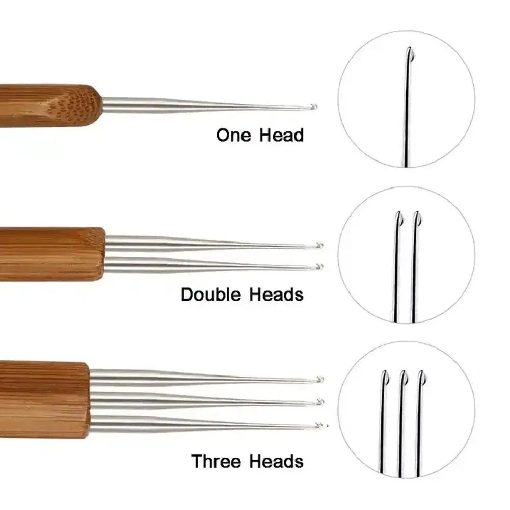 5Pcs Dreadlock Crochet Hook Crochet Hair Needle Braid Craft Stainless Steel with Bamboo Handle Knitting Needles Kits