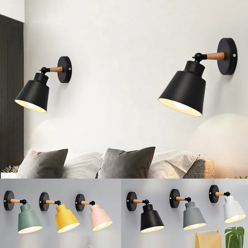 Nordic Solid Wood Bedroom Wall Lamp Modern Minimalist Macaron LED Wall Lamp Creative Living Room Corridor Bedside Wall Lamp