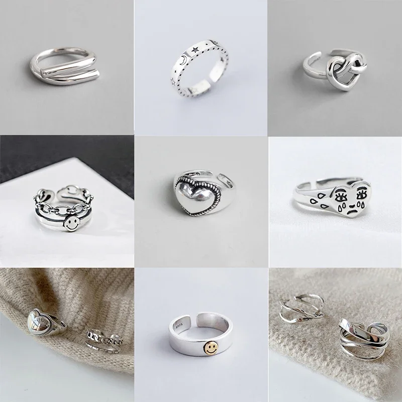 

925 Silver Fashion Rings for Women Girls Geometric Irregular Heart Shaped Winding Opening Ring Trendy Jewelry Party Accessories