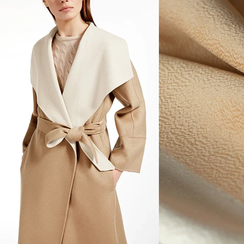 

150CM Wide 800G/M Weight Thick Coffee Color White Double-Faced Water Wave Cashmere Fabric for Winter Overcoat Outwear DE881