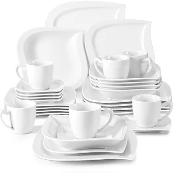 30Piece Ivory White Porcelain Dinnerware Set for 6 Including Plates Bowls Cups and Saucers for Dining and Kitchen Use Microwave 1