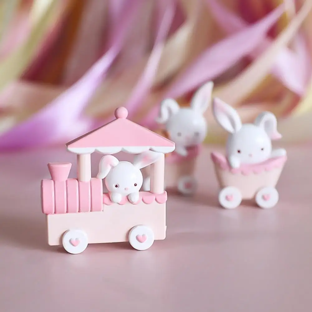 

3-Pack Pink Rabbit Model Decoration Cute Train Rabbit Statue Craft Decoration Cartoon Animal Statue Model