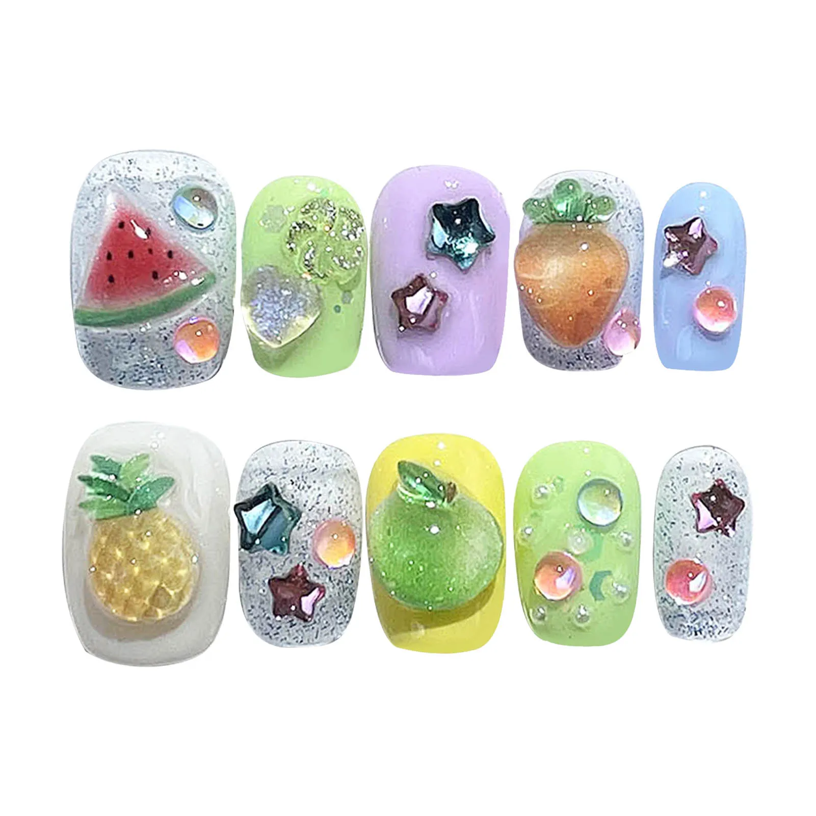 

Colorful Fake Nails with Fruit Decor Charming Comfortable to Wear Manicure Nails for Hot Girl Dress Matching