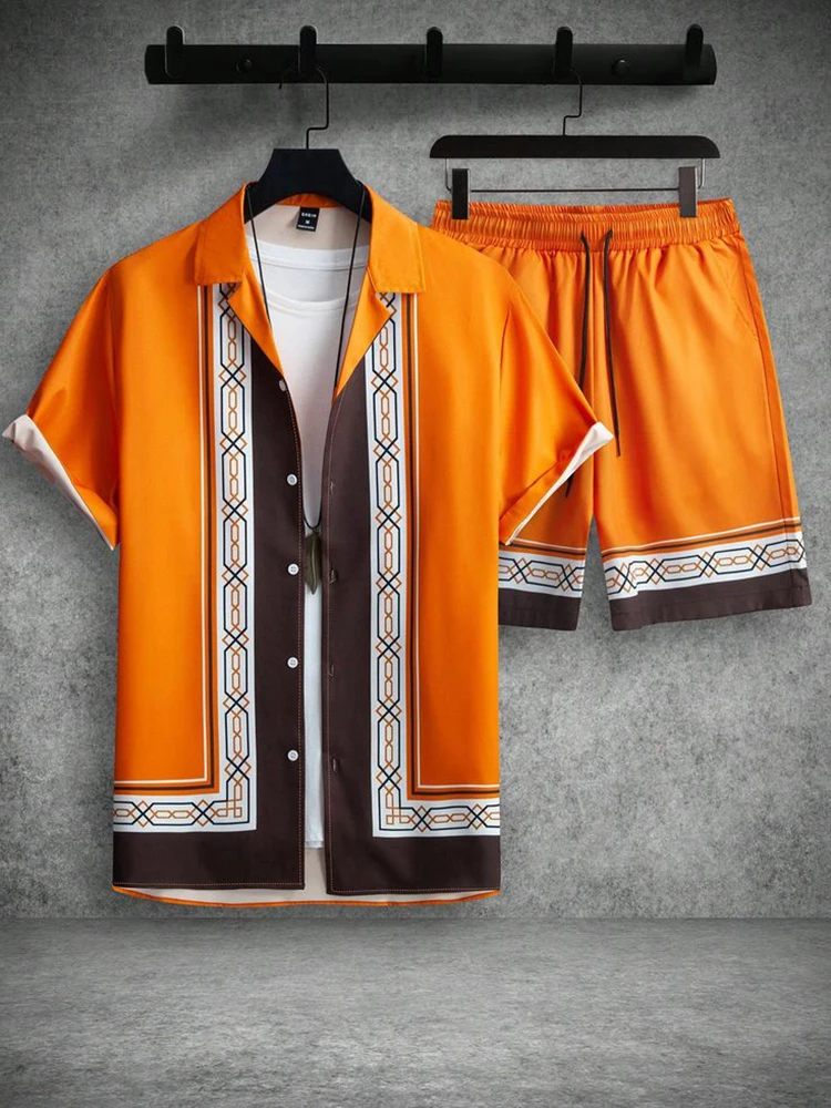 New Daily Casual Men's Shorts Summer Short Sleeve Shirt And Beach Shorts Men's Suit Stylish Hawaiian Men's Short Sleeve Shirt 2