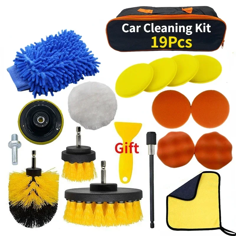 Advanced Car Detailing and Cleaning Kit with Drill Brush Set and Polishing Tools