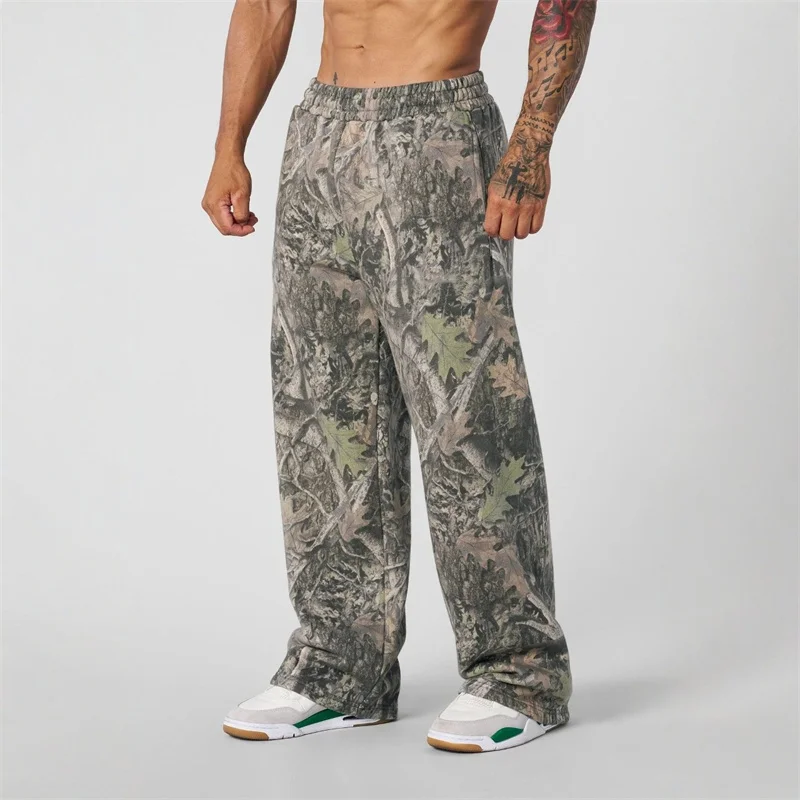 New Straight Trendy Casual Pants Men's Camouflage Wide Leg Pants Breathable running trousers loose Large size men sweatpants 4