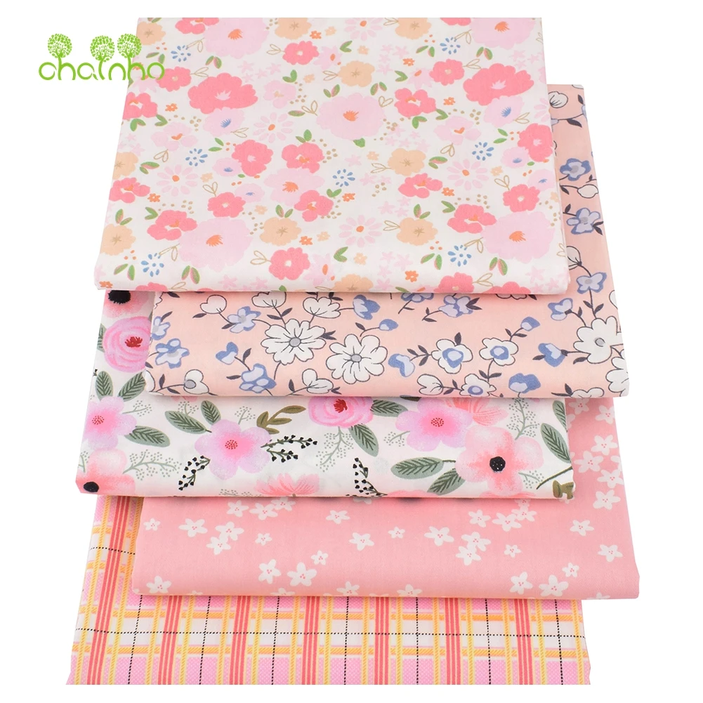 Chainho,Printed Twill Weave Cotton Fabric,Patchwork Cloth,DIY Sewing Quilting Material,Pink Floral Series,2 Specification,15C192