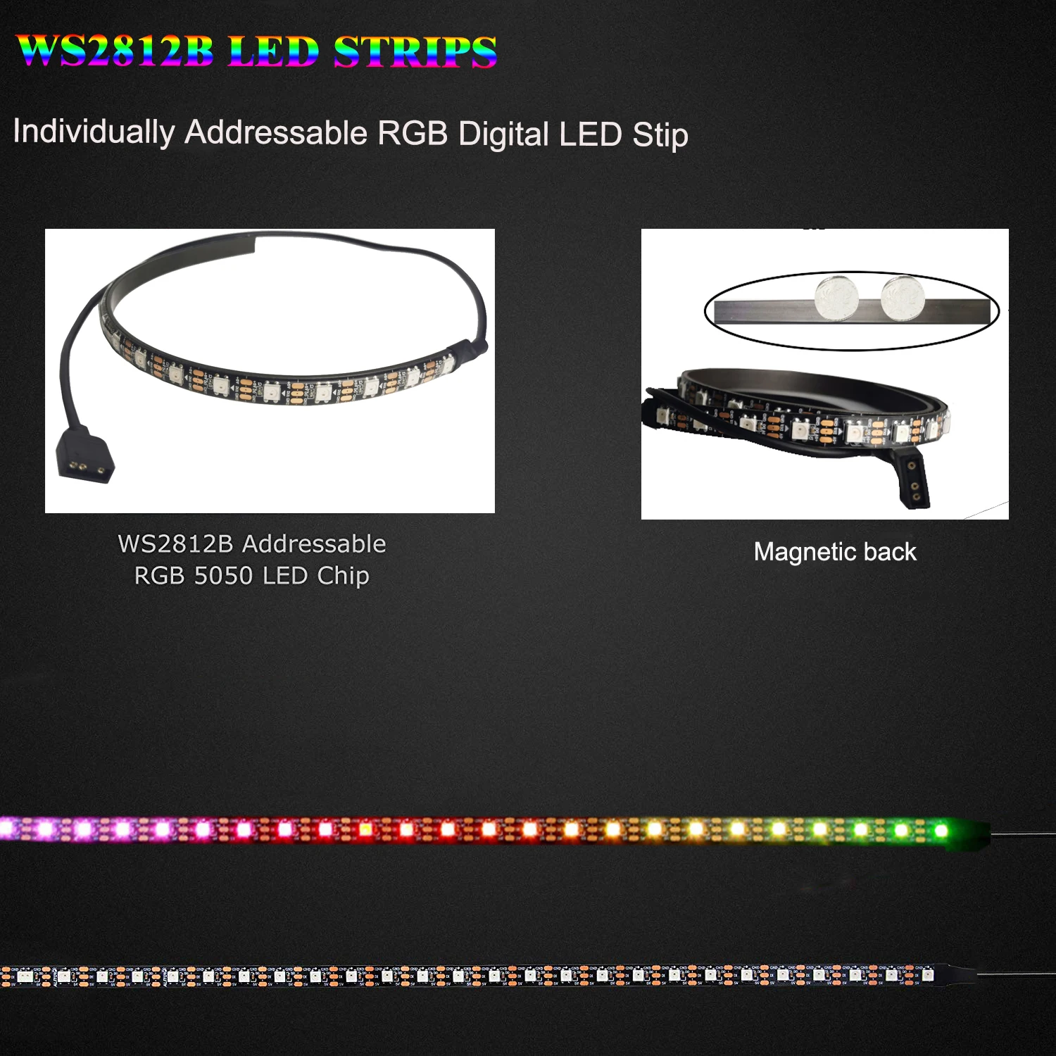 마그네틱 RGB LED 스트립 라이트, 5V 주소 지정 가능 ws2812b 스트립, PC 케이스 마더보드용 3 핀 헤더, ASUS Aura SYNC 라이트