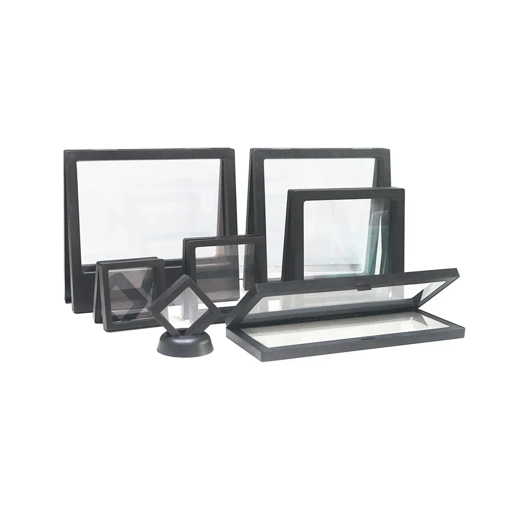 PET Dünne Film Schmuck Display Stand Box Schwimmende Bilderrahmen Halter Schmuck Ohrring Ringe Armband Uhr Stein Vitrine
