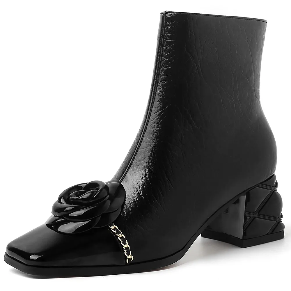 Dilalula 2025 جلد طبيعي زهرة سلسلة معدنية أحذية بو...