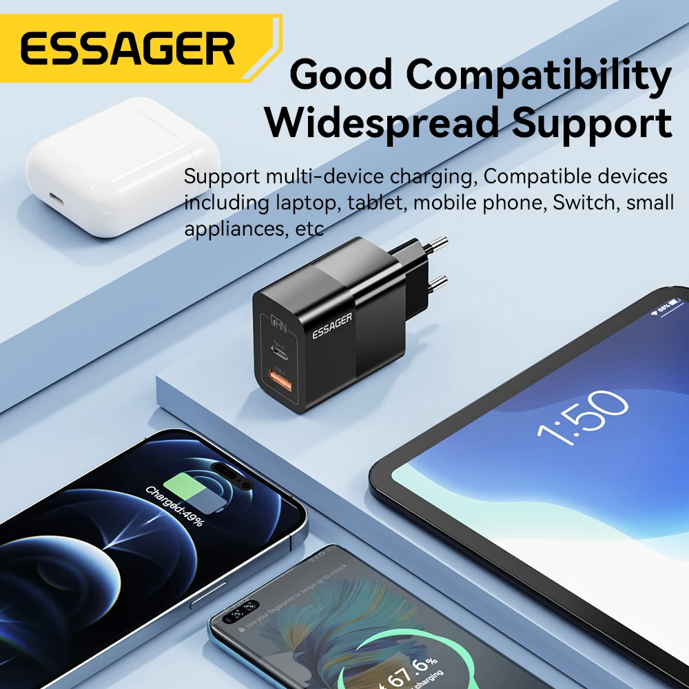Essager USB Type C Fast Charger 33W QC PD 3.0 Dual Port Mini Portable Adapter For IPhone 16 15 14 IPad Xiaomi Fast Wall Chargers
