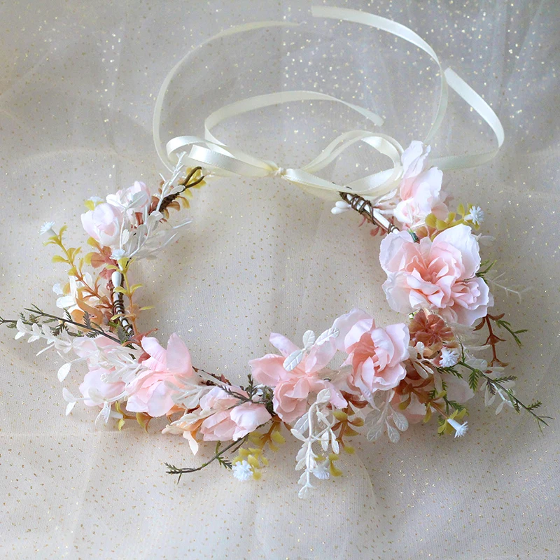 Rustic Bridesmaid Artificial Flower Headbands Wedding Hair Accessories Bridal Flower Crown Headpiece Bridal Flower Girls Garland