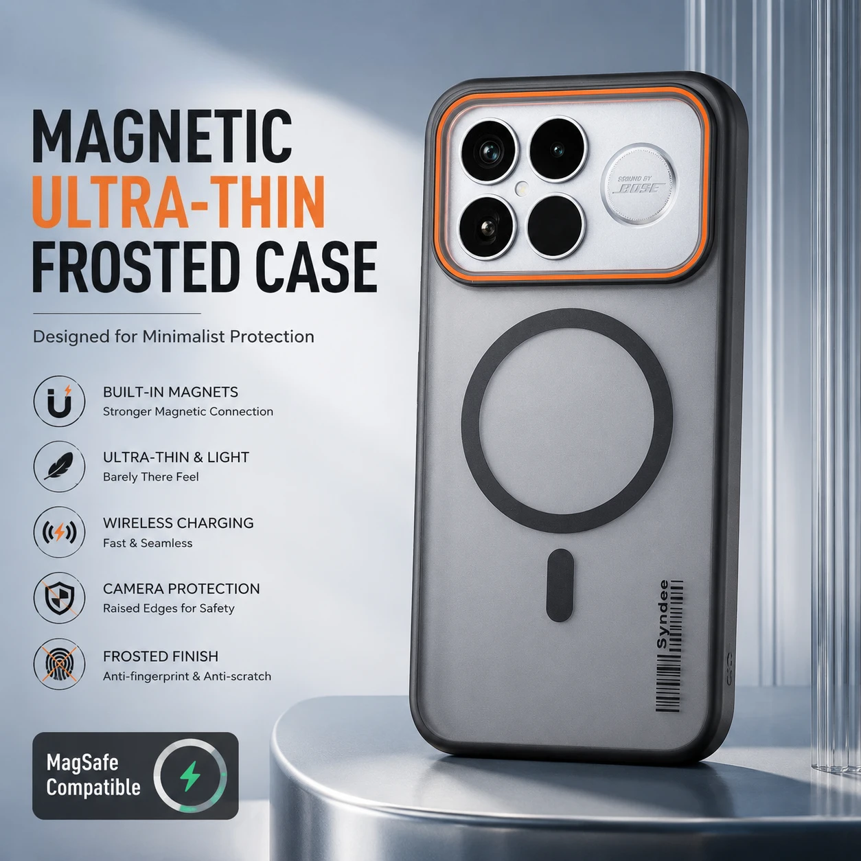 Magnetic Ultra-Thin Frosted Semi-Transparent Skin-Friendly PC Cover with Wireless Charging Compatibility