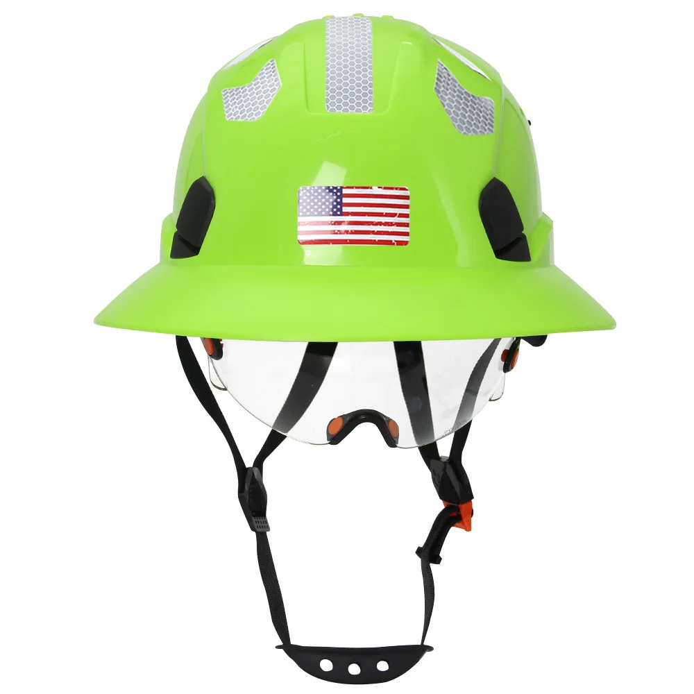 Full Brim Safety Helmet with Reflective Stickers Goggles Construction Hard Hat Protective Working Rescue Cap Head Protection