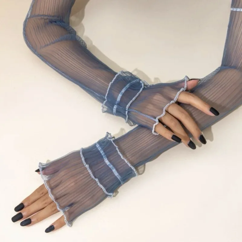Summer Lace Sleeve Sun-protective Arm Cover Ice Silk Chiffon Edge Sunshade Sleeve for Women Driving Car Ice Arm Sleeves