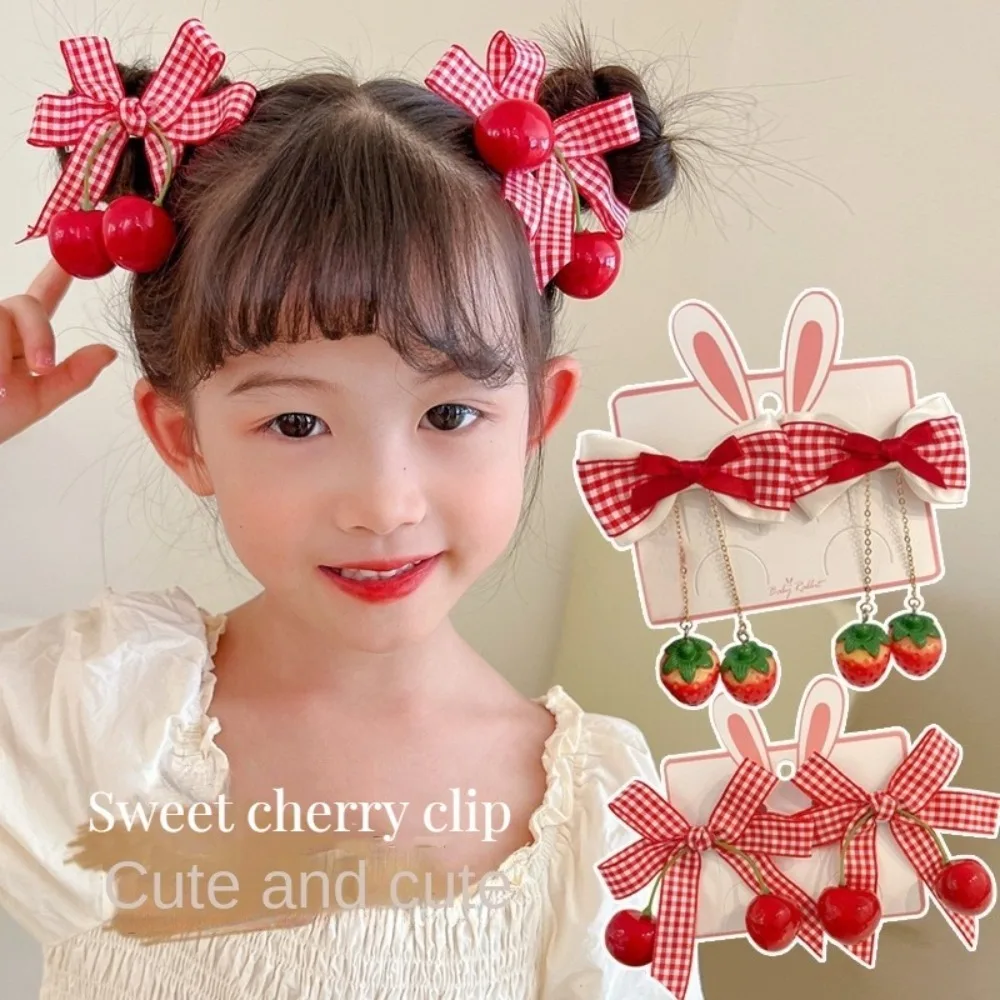 Red Cloth Hair Clip Cherry Bow Headband for Girls