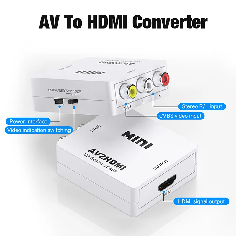 Convertidor RCA a HDMI AV a HDMI, salida AV2HD 1080P CVSB L/R