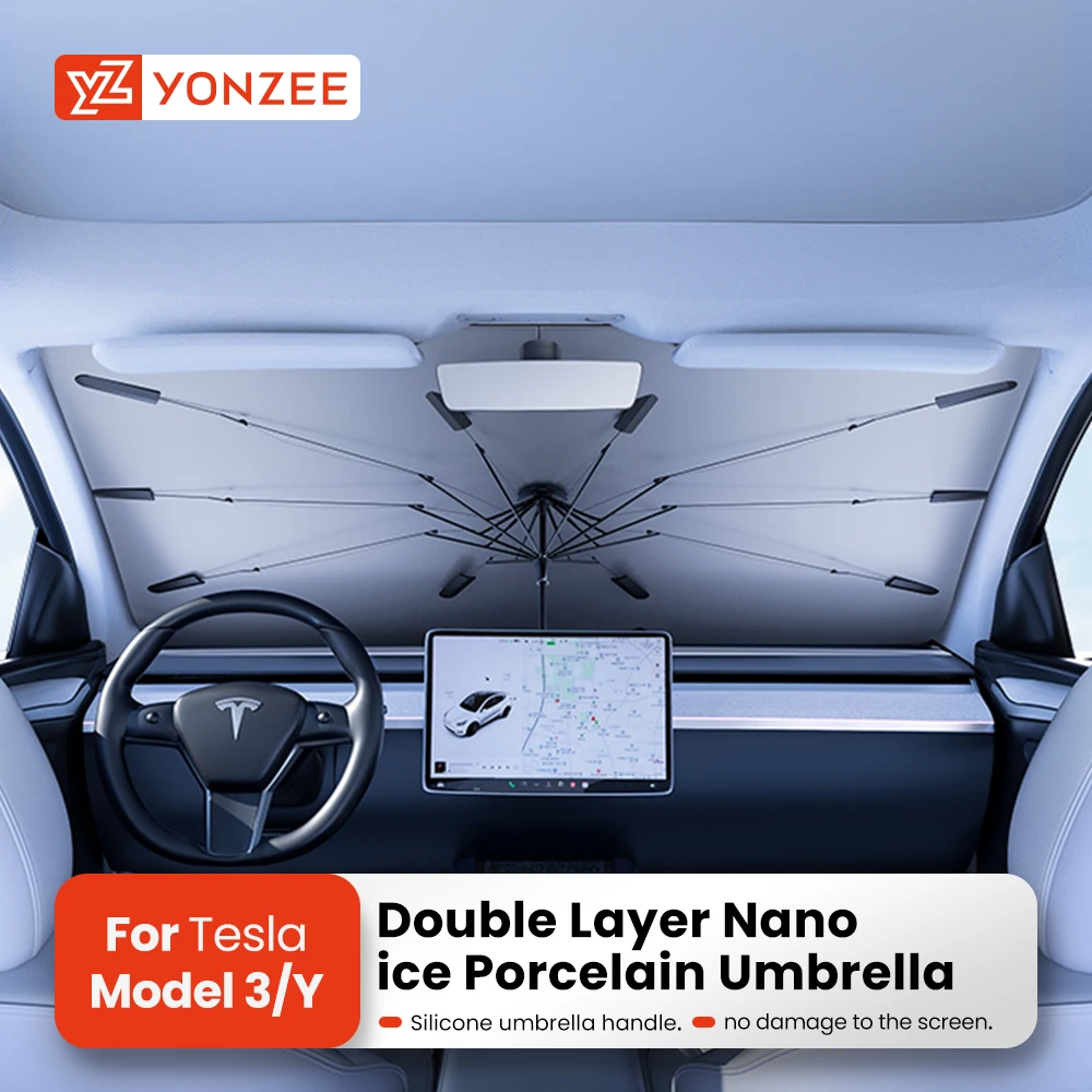 Car Sunshade Windshield Sunshade Windshield Sun Shade YZ Car Sunshade Umbrella For All Tesla Model Shading Car Sun Shade Protector Parasol Summer Sun Windshield Protection Accessory