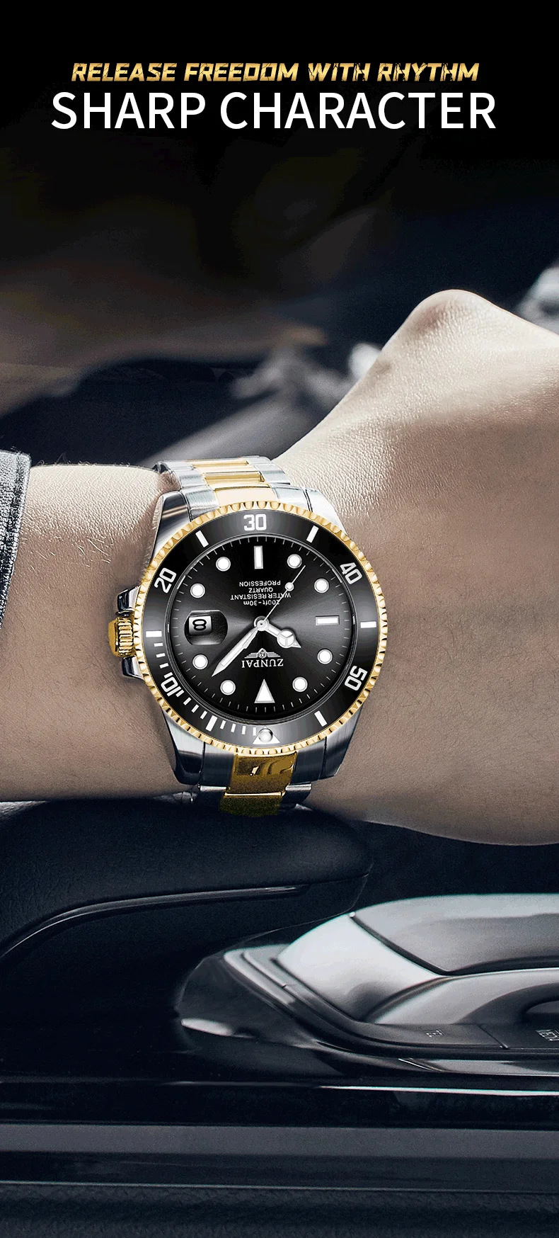 100%Original ZUNPAI Watch for Men's Waterproof Sports Stainless Steel Diving Wristwatches Golden 2022New Fashion Luxury TOPBrand