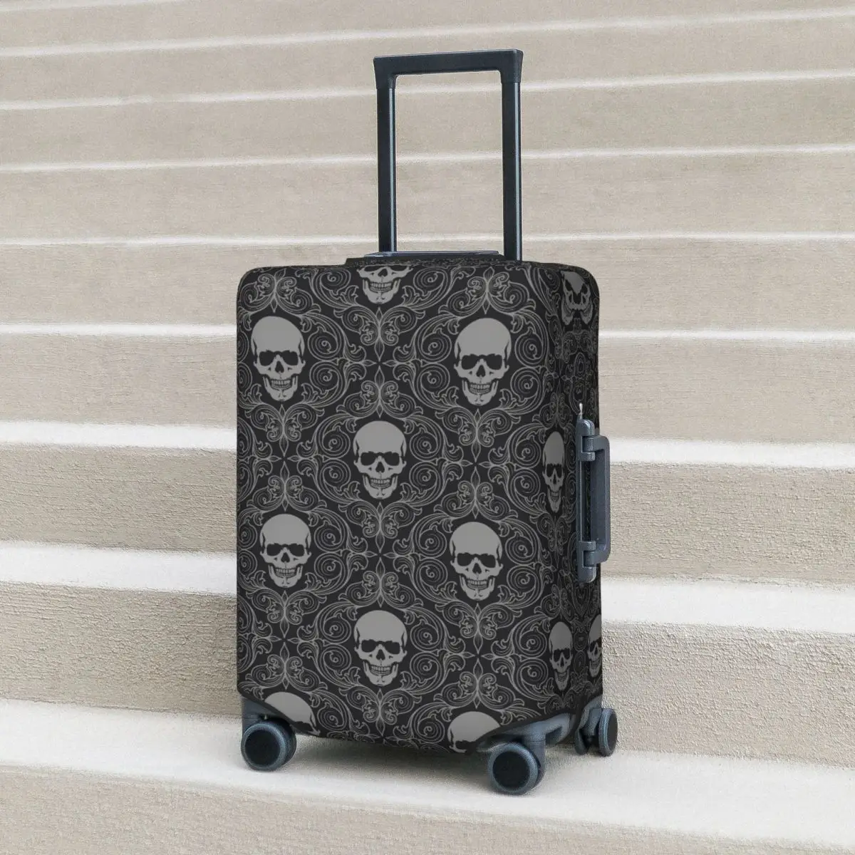 Cool Skull Doodle Suitcase Cover Vintage Cruise Trip Protector Vacation Fun Luggage Case