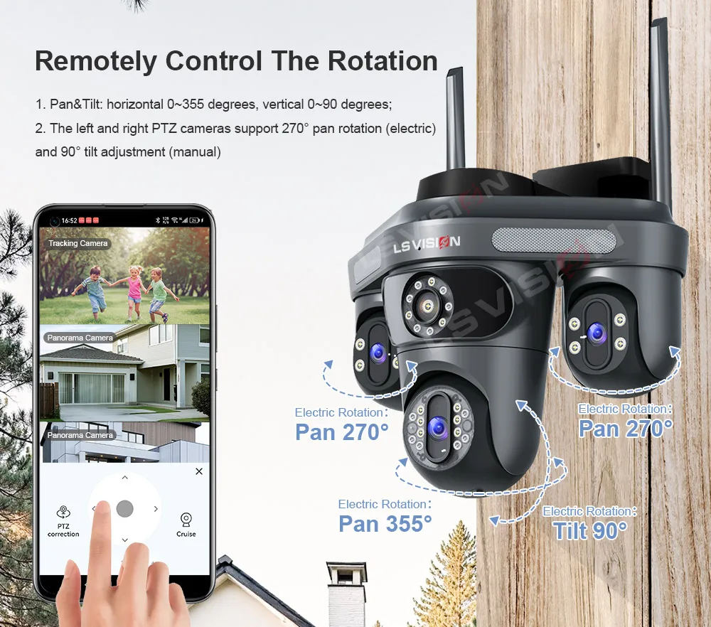 15MP WiFi Security Camera Three Screens Outdoor IP Camera Three PTZ 2-Way Audio
