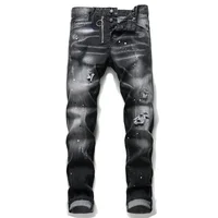 Mens Street Fashion Slim Fit Ripped Black Jeans  Quality Men Luxury Brand Blue Denim Pants Men Stretch Skinny Jeans Size 44-54 2