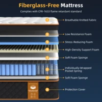 SKSBTF 160/180x200 см карманный пружинный матрас 25 см толстый матрасы из пены с эффектом памяти тихий сон зоновая поддержка пара коврик для двуспальной кровати — изображение 5