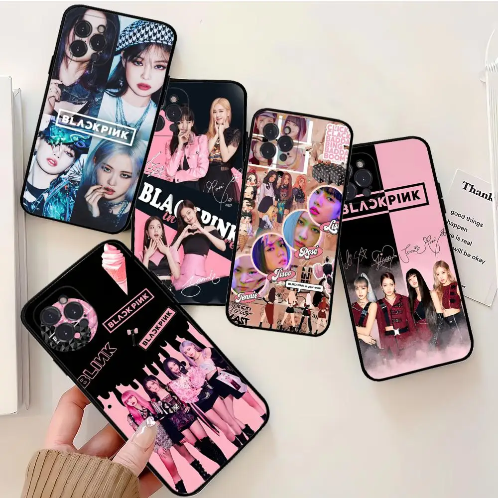 Custodia Morbida In Silicone B-Black P-Pinks K-Kpop Per Iphone 15 14 13 12 11 Pro Mini Xs Max 8 7 6 Plus X Xs Xr Cover