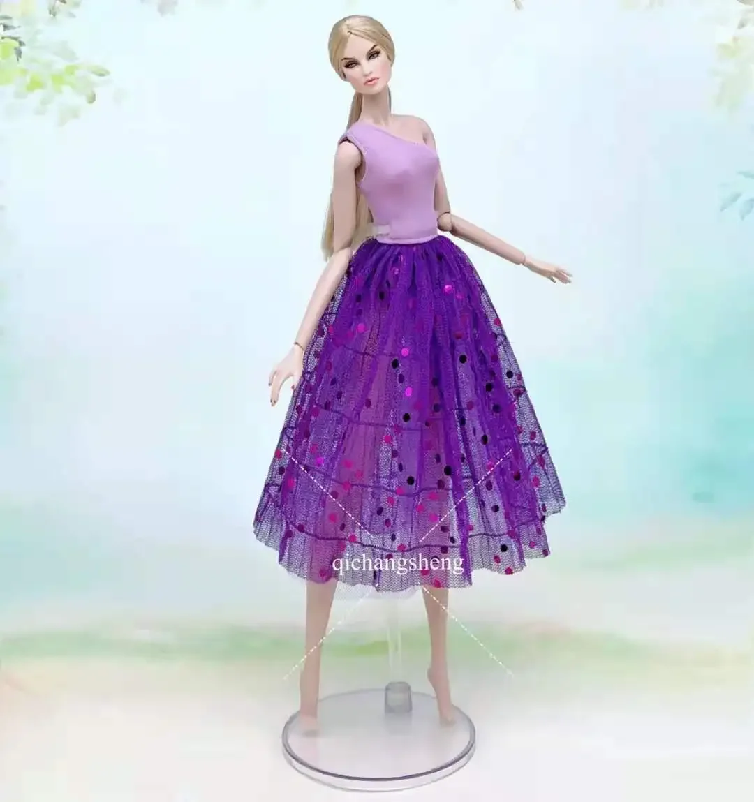 1/6 BJD Doll Clothes Fashion Purple Shirt Top Sequin Skirt Dress For Barbie Clothes Outfits 11.5