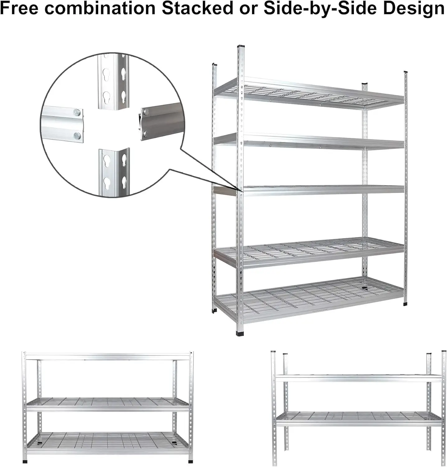Heavy Duty Adjustable Storage Shelving Unit 5 Shelf High-Grade Aluminum Silver 60 X 24 X 78 Inch Durable 5
