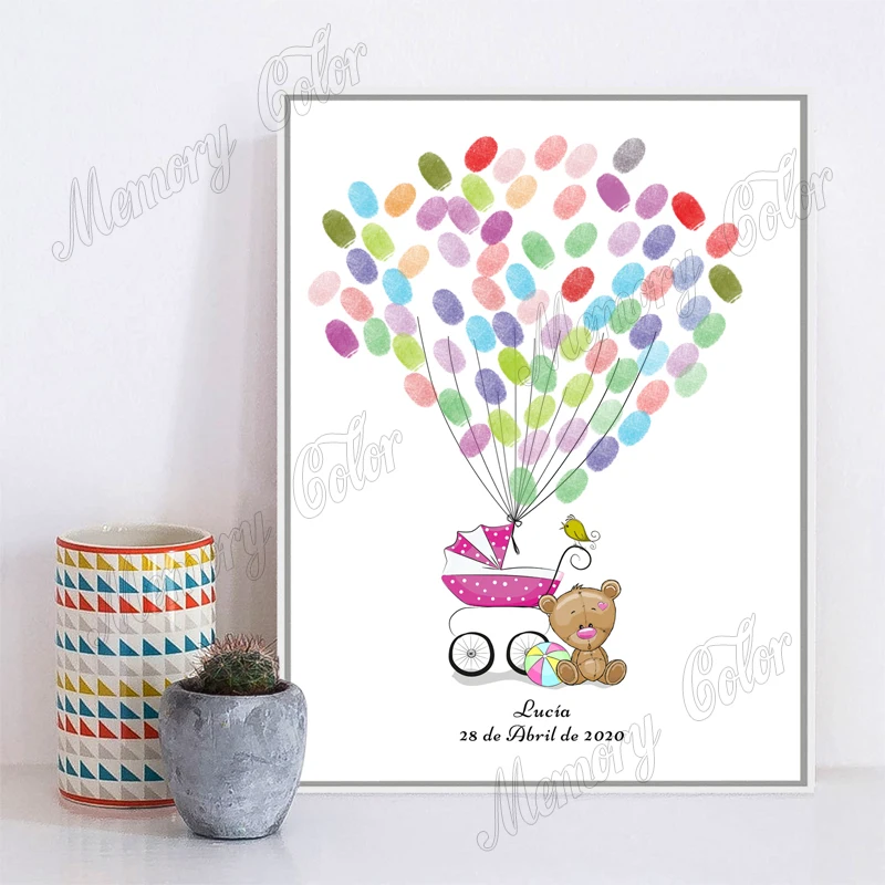 Personalized Them Name Date Cartoon Animal Baby Shower,Baptism and Kids Birthday Party Decoration Fingerprint DIY Painting