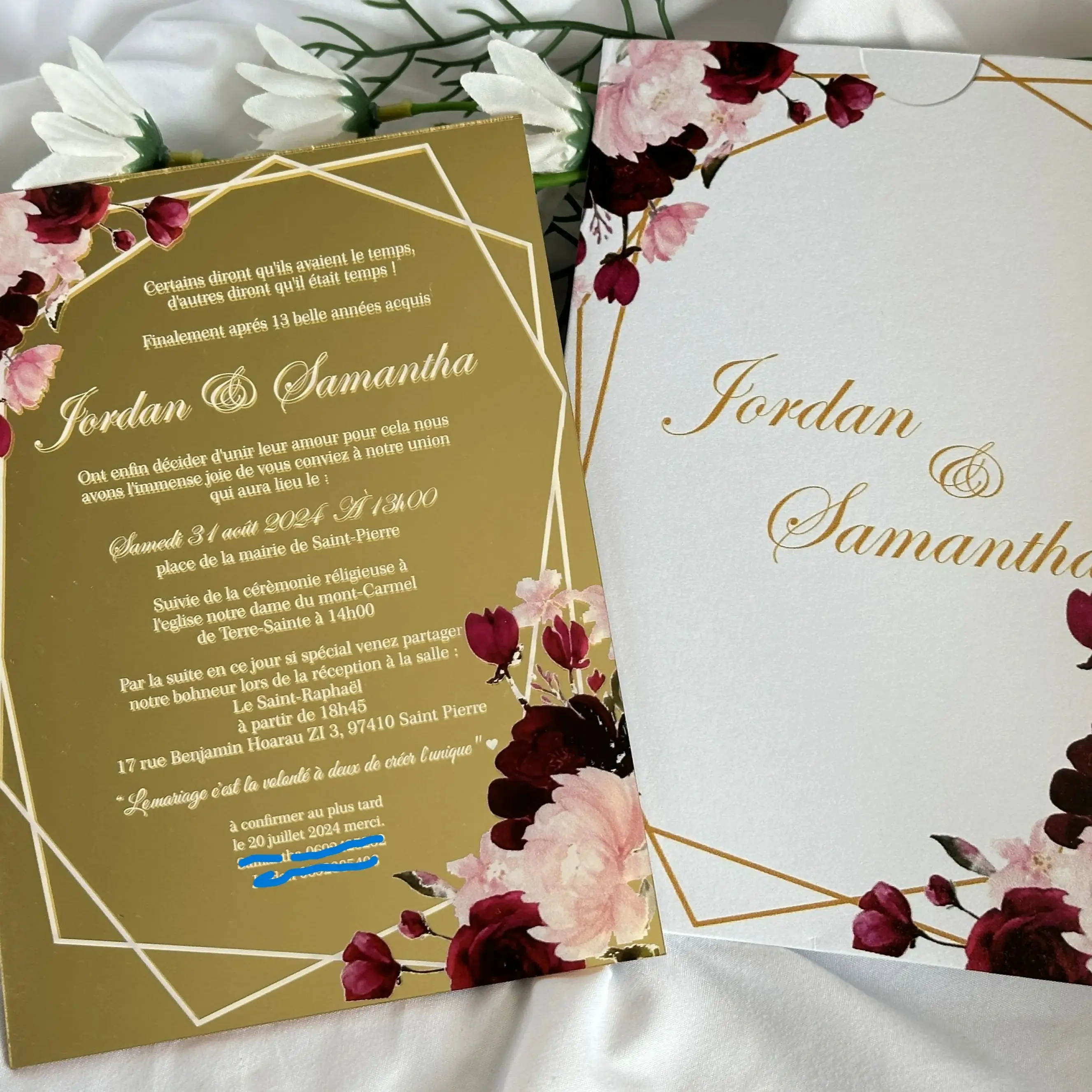 

Personalized Acrylic Wedding Invitation,Quinceanera Birthday Invite Card,Custom Pocke envelopes,Mirror Gold,10Pcs