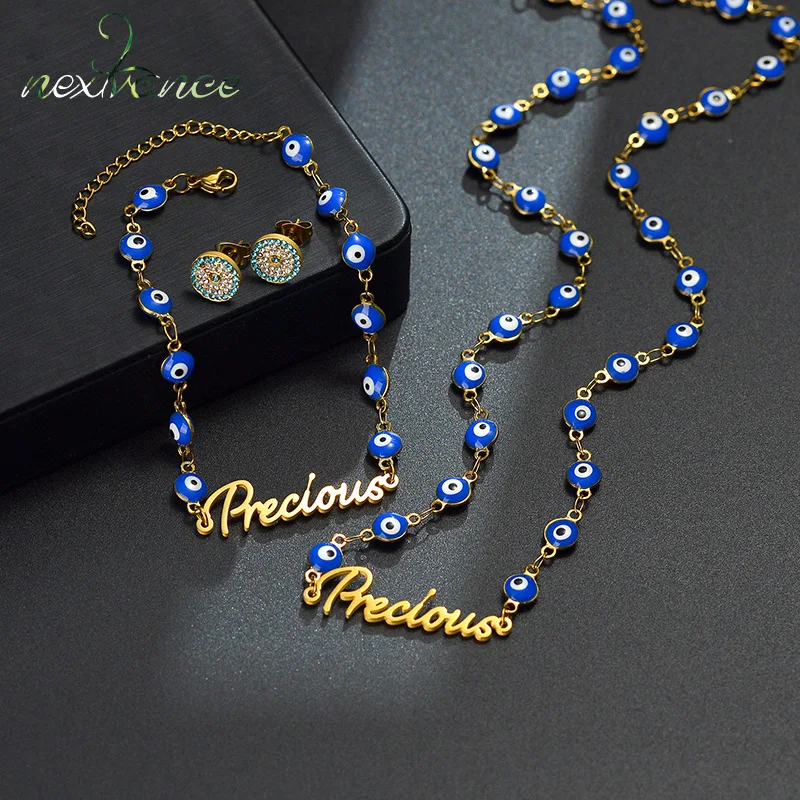

Nextvance Custom Name Necklace Bracelet Earrings Set Stainless Steel Personalized Blue Eyes Chain For Women Baby Jewelry Gifts
