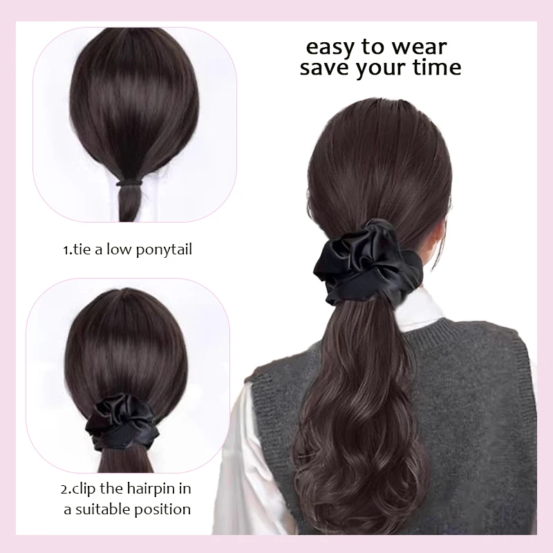 16inch Synthetic Wavy Curly Ponytail Extensions With a Hair Scrunchie Ponytail Wig with Crab Hair Clip for Women Daily Party Use