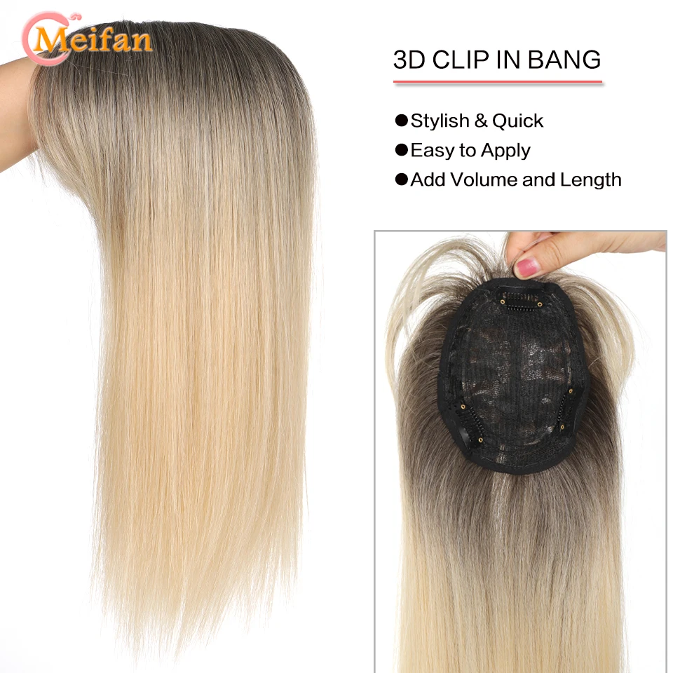 MEIFAN dlouhé přímo vlasy zavírače ombre blondýnka klip vlasy prodlužování syntetická přírodní černá 3-clip s bang! falešná hairpieres
