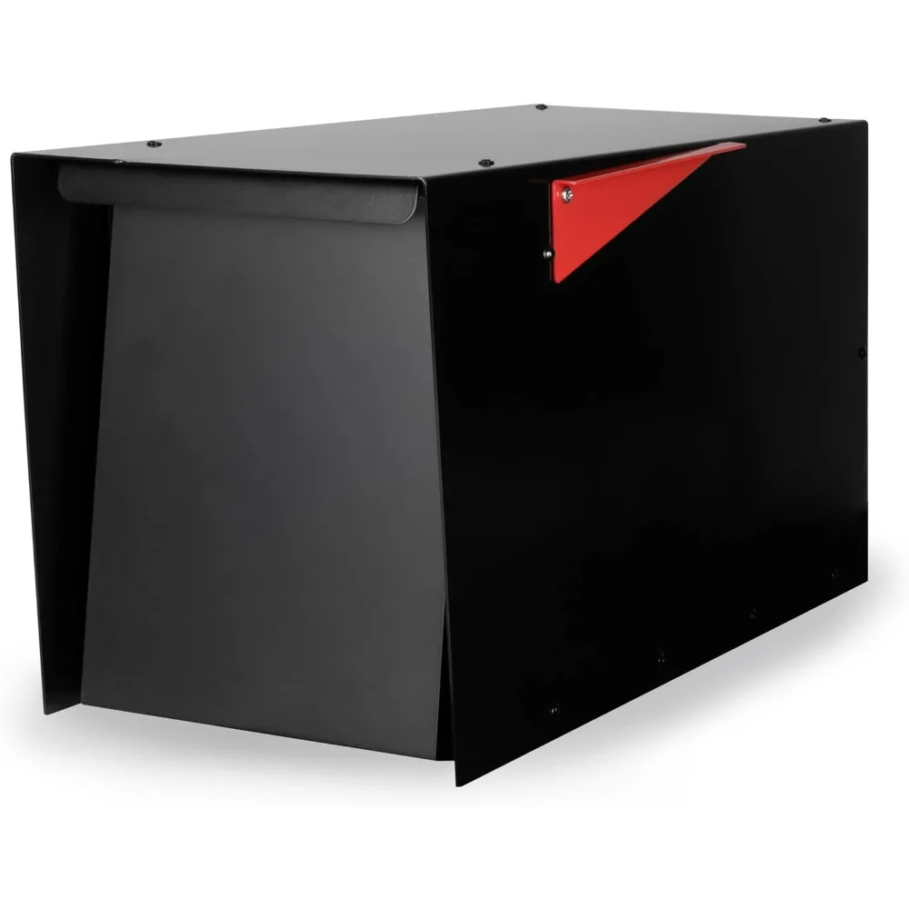 

Modern Design Mailbox, Ready to Post Mount - All Black Powder Coated Steel Heavy Duty Curbside Welded Mailbox