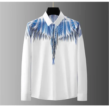 Luxury printed shirt men's long-sleeved casual shirt fashionable Korean street high-end plus size men's clothing