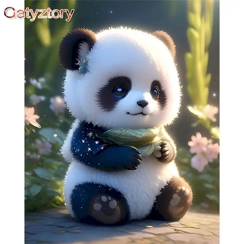 

GATYZTORY Modern Diy Painting By Numbers 40x50cm Frame Cute Panda Animals Paint By Numbers For Beginner Personalized Gift