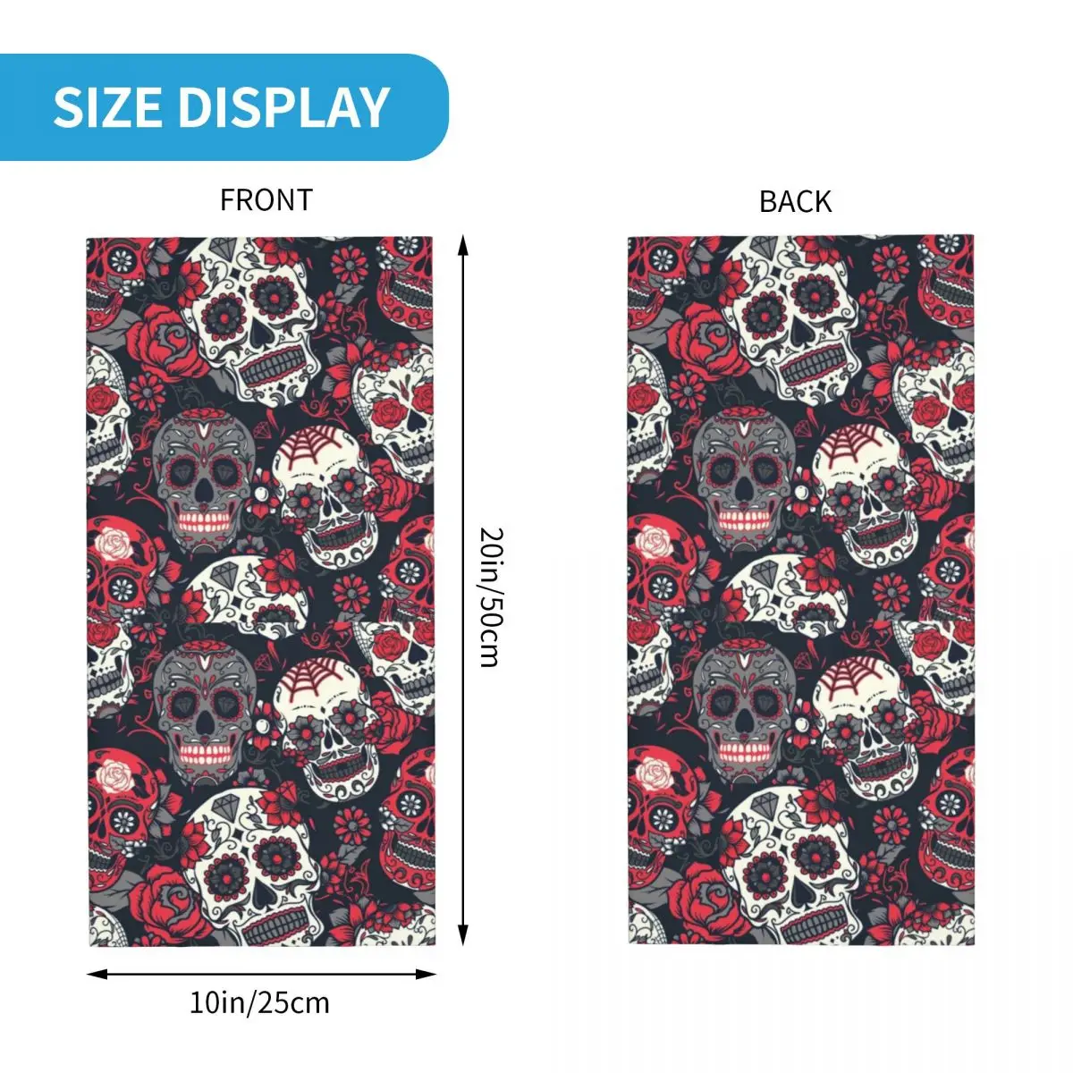 Sugar Skull Pattern Red Bandana Neck Gaiter Printed Mexico Wrap Scarf Multifunctional Face Mask Outdoor Sports Windproof