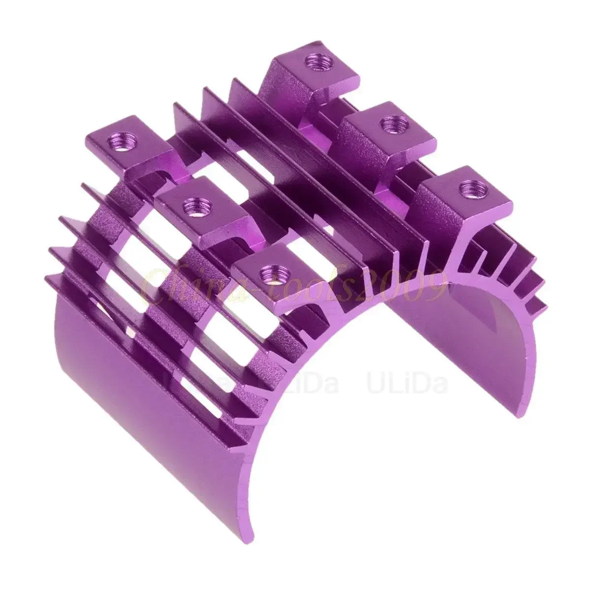 Dissipateur thermique moteur RC 36mm aluminium installé sur un moteur de Wltoys 144001, vis de fixation visibles.