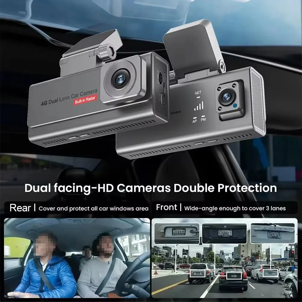 4G HD Car Surveillance Camera GPS Dual Lens Dashcam Human Detection All Round 24/7 Parking Monitoring 6 Months Long Standby