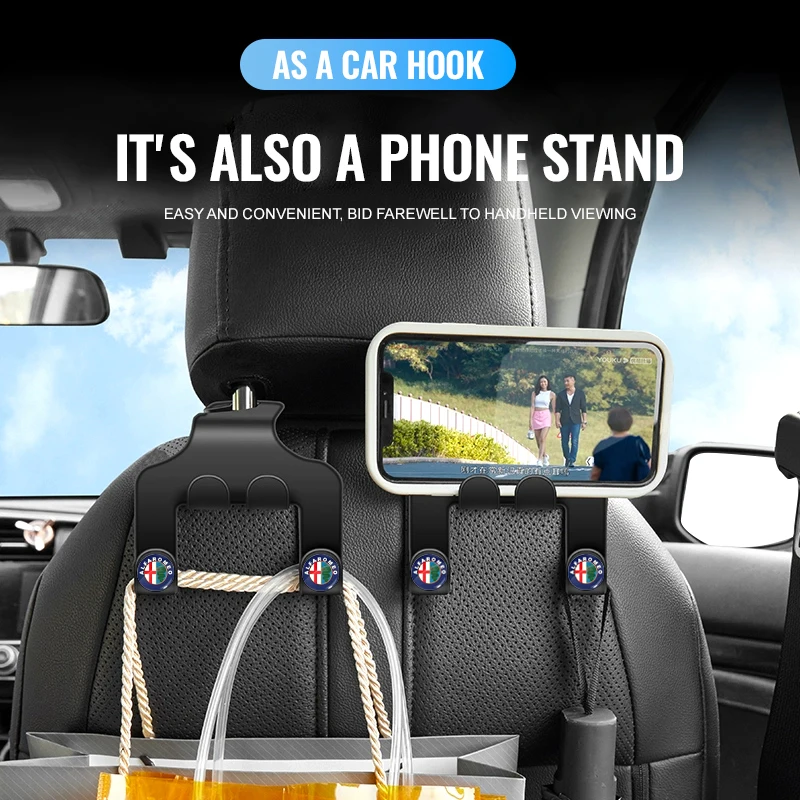 Car Seat Back Hook Phone Holder Auto Headrest Storage Double Holder For Alfa Romeo 147 156 Giulietta Giulia Mito Stelvio Brera 3